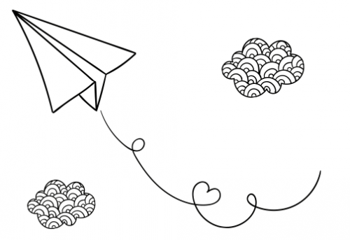 ציור של עננים ומטוס מנייר